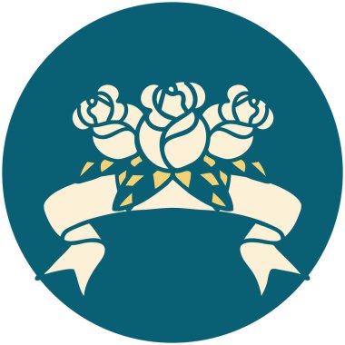 Çiçek buketi pankartıyla dövme biçimi simgesi