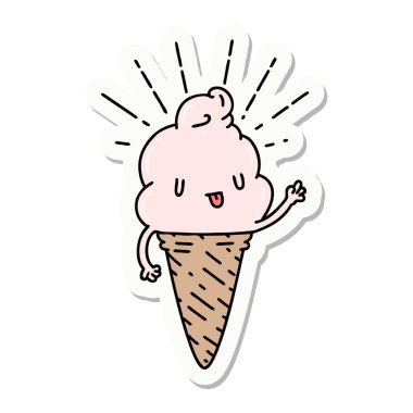 Dövme stili bir dondurma karakterinin çıkartması.