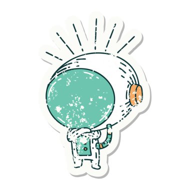 Dövme stili bir astronotun eski çıkartması.