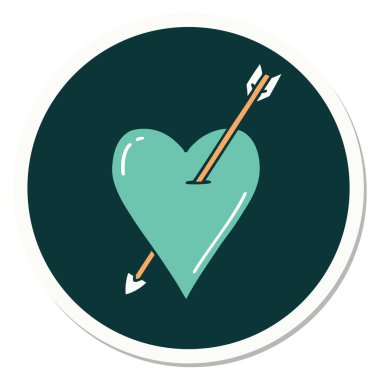 Okun ve kalbin geleneksel stiliyle dövme çıkartması