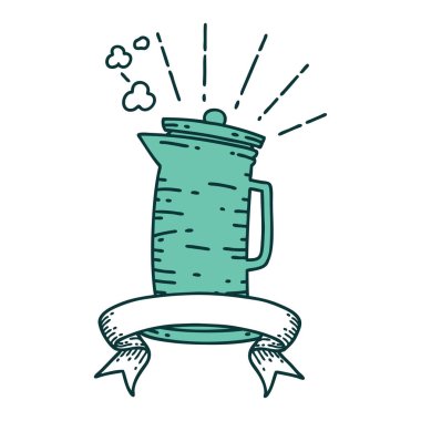 Dövme stili kahve sürahisi ile parşömen afişi