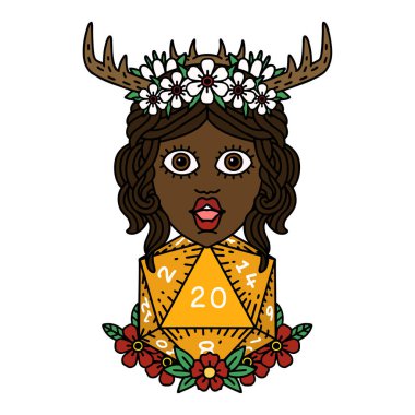 Retro Dövme Tarzı Doğal 20 zarlı İnsan Druid