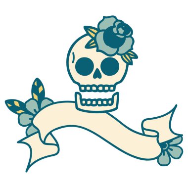 Geleneksel dövmeli kafatası ve gülle