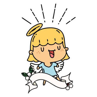 Dövme stili şarkı söyleyen melek dövmeli parşömen.