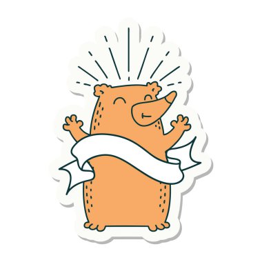 Dövme stili mutlu ayı çıkartması.