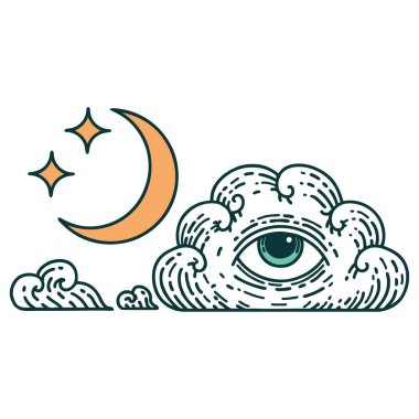 Ay yıldızlarının ve bulutların ikonik dövme şekli