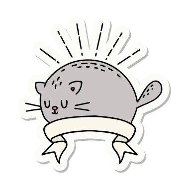 Dövme stili mutlu kedi çıkartması.