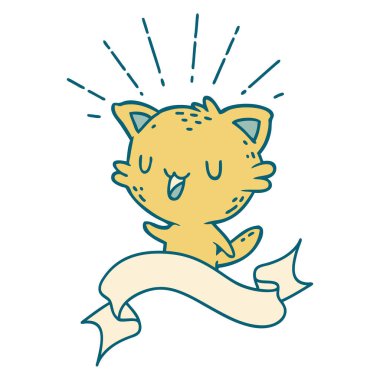 Dövme stili mutlu kedili parşömen.