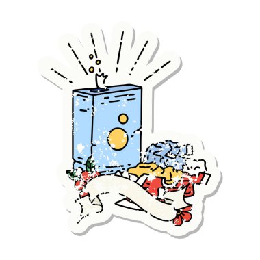 Dövme stili eski bir çıkartma deterjan ve giysi yığını.