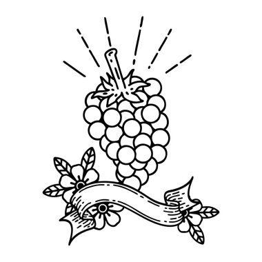 Siyah çizgili parşömen dövmeli üzüm demeti