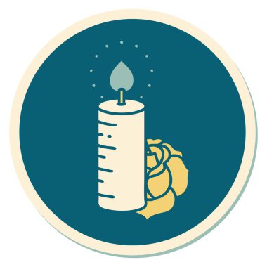 Geleneksel bir mum ve gül stili dövme çıkartması.