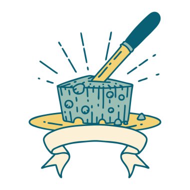 Dövme tarzı peynir tabağıyla parşömen afişi