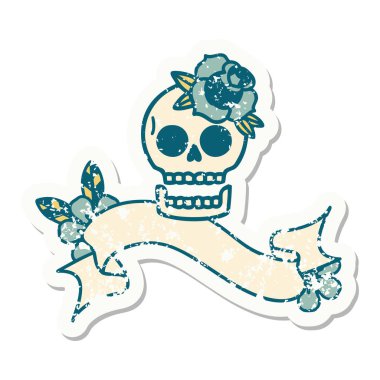 Kafatası ve gülün bayrağını taşıyan eski bir etiket