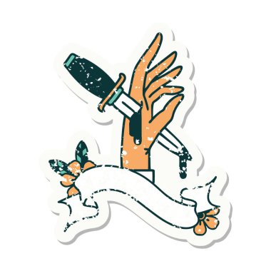 Elinde hançer bayrağı olan eski bir etiket.