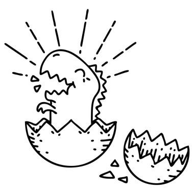 Geleneksel siyah çizgili dövmeli yumurtadan çıkan dinozorun çizimi