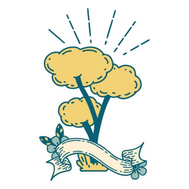 Dövme stili ağaçlı kaydırma pankartı