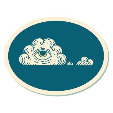 Her şeyi gören bir göz bulutunun geleneksel stiliyle dövme çıkartması.