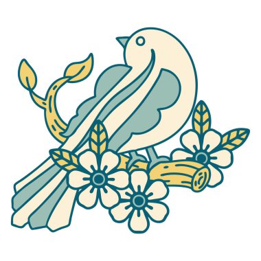 Bir daldaki kuşun ikonik dövme görüntüsü