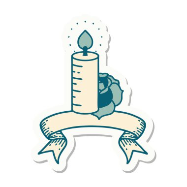 Bir mum ve bir gül sancağıyla dövme stili çıkartması