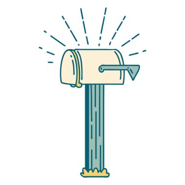 Geleneksel dövme stili kapalı posta kutusunun çizimi