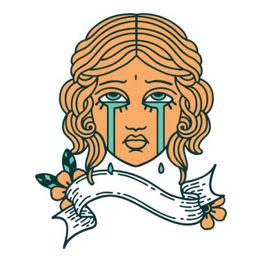 Geleneksel dövmeli ve ağlayan kadın yüzü.