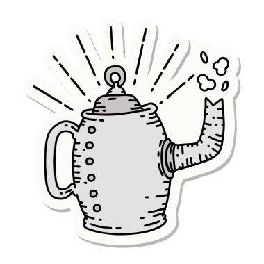 Dövme stili eski kahve demliği çıkartması.