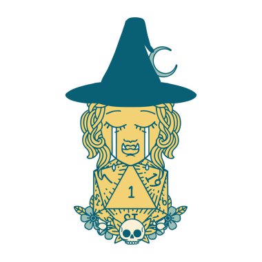 Retro Dövme Tarzı Hüzünlü Yarı Ork Cadı Karakteri