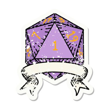 Doğal bir d20 zarın grunge sticker 'ı.