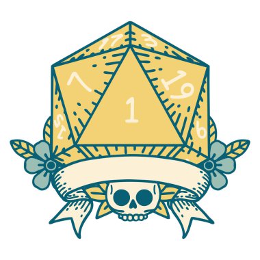 Retro Dövme Biçimi Doğal bir d20 zar atma