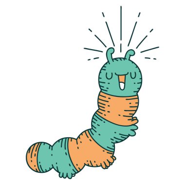 Geleneksel dövme stili mutlu tırtılın çizimi