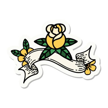 Tek bir gül sancağına sahip dövme stili çıkartması