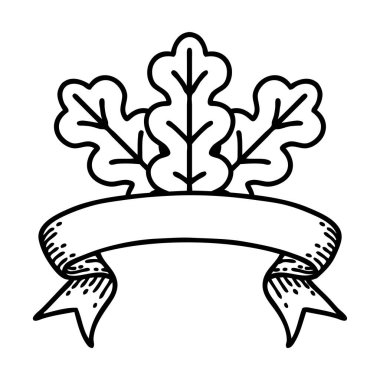 Yaprak dövmeli geleneksel siyah çizgi dövmesi