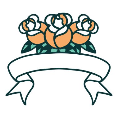 Bir buket çiçeğin bayrağıyla geleneksel dövme.