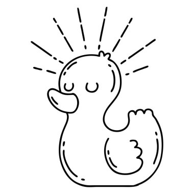 Geleneksel siyah çizgili dövme stili plastik ördek.