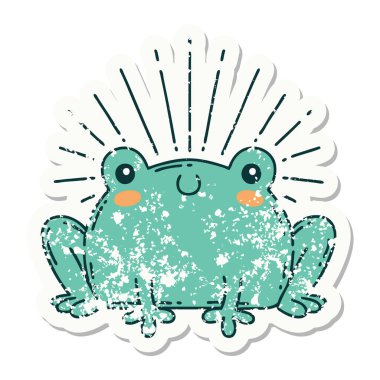 Dövme stili eski bir çıkartma. Mutlu kurbağa.