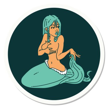 Geleneksel bir denizkızı stili dövme çıkartması.