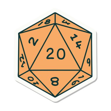 Doğal bir 20 D20 zar atmanın çıkartması.