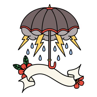 Geleneksel dövmeli ve şemsiyeli