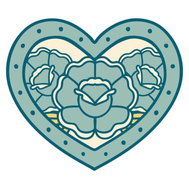 Bir kalp ve çiçeğin ikonik dövme görüntüsü