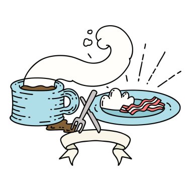 Dövmeli afiş kahvaltı ve kahve.