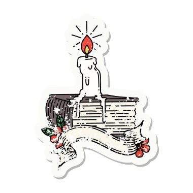 Dövme stili eski bir çıkartma. Kitapta eriyen mum.