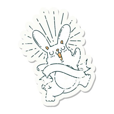 Dövme stili eski bir çıkartma. Zıplayan tavşan.