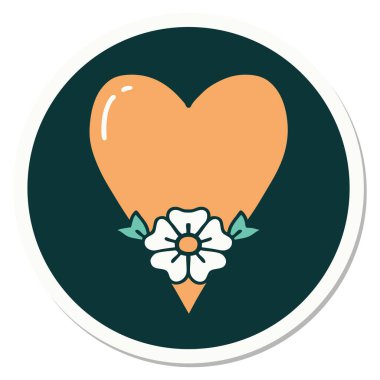 Geleneksel bir kalp ve çiçek stiliyle dövme çıkartması.