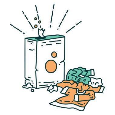 Geleneksel dövme stili deterjan ve giysi yığını