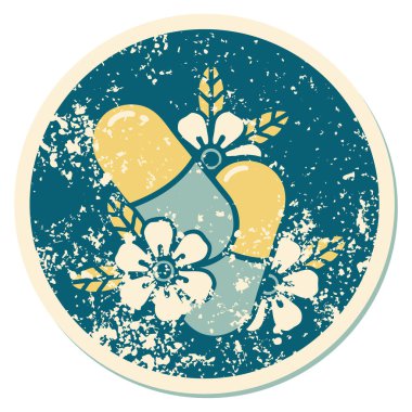 Hapların ve çiçeklerin sembolik depresif dövme şekli