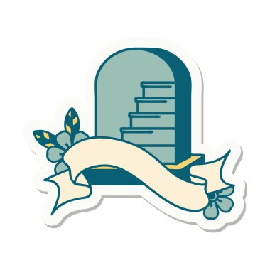 Mezar taşı pankartıyla dövme stili çıkartması