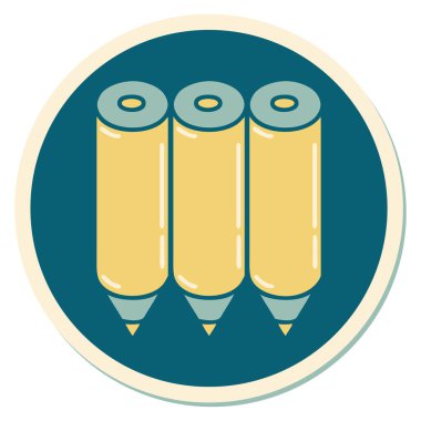 Renkli kalemlerin geleneksel stiliyle dövme çıkartması