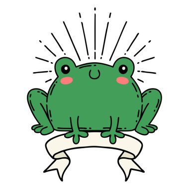 Dövme stili mutlu kurbağa dövmeli parşömen.