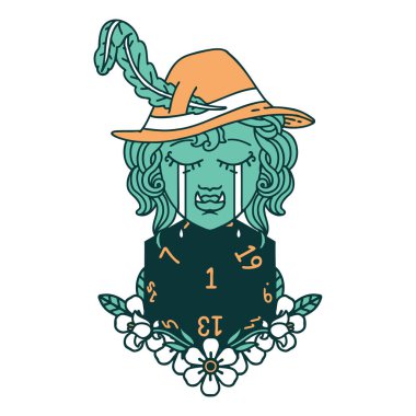 Retro Dövme Tarzı Hüzünlü Ork Ozan Karakteri