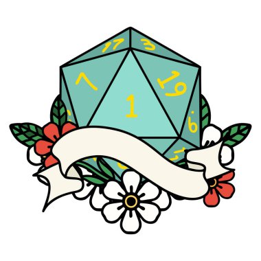 Retro Dövme Biçimi Doğal bir d20 zar atma